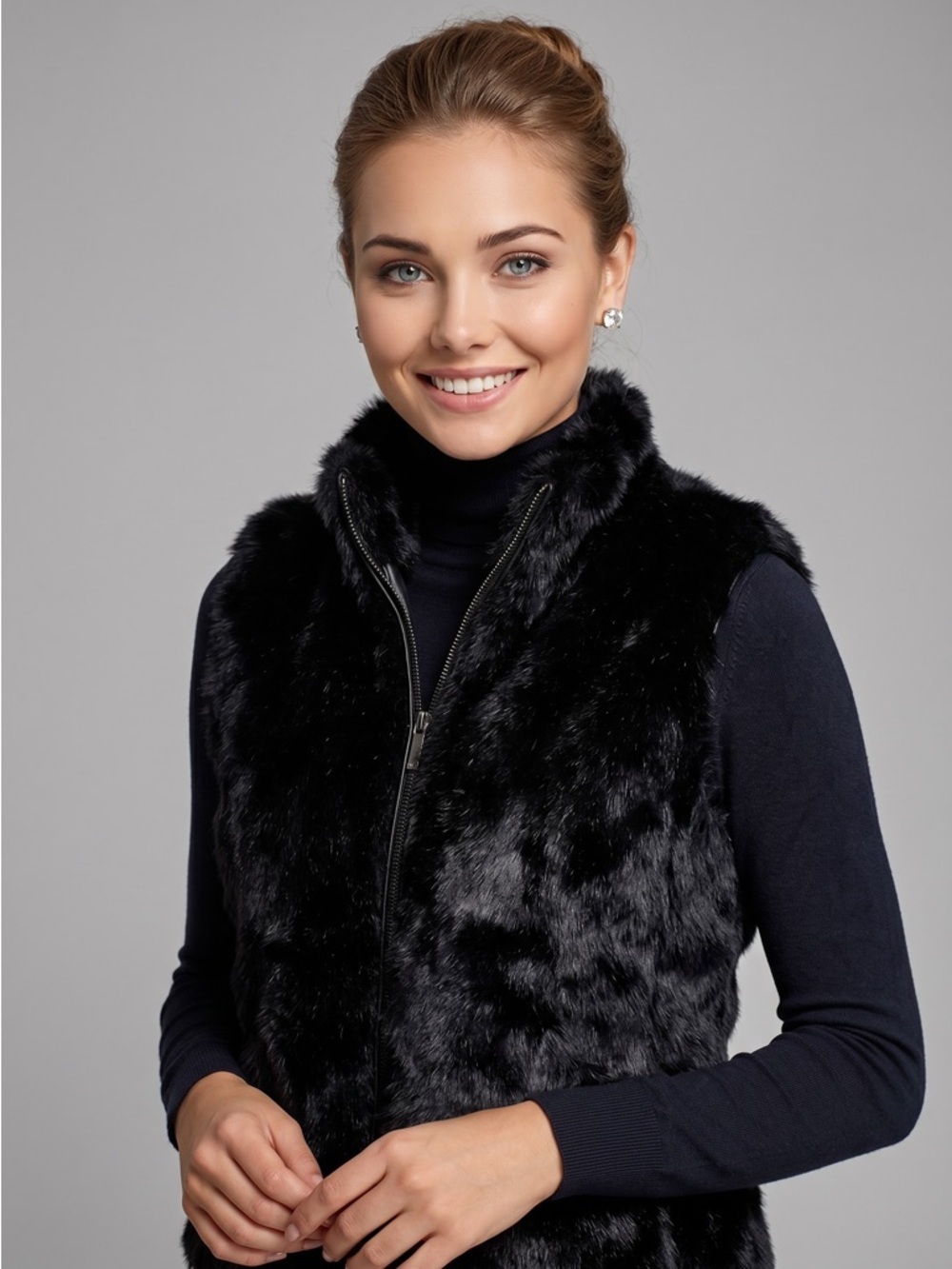 🌻BEBE Black Rabbit Hair & Wool Full Zip Vest Size Small